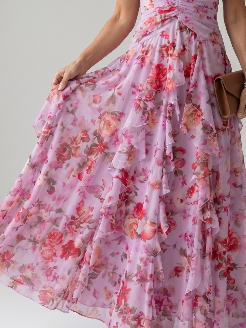 Dragana | Halter Neck Ruffled Bodice Cvjetna Maxi Haljina