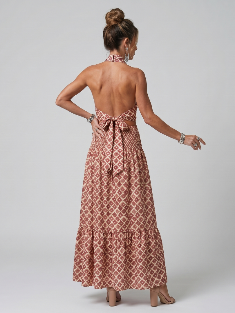 Ivana | Halter Geometrijski Print Izrezani Midi Haljina
