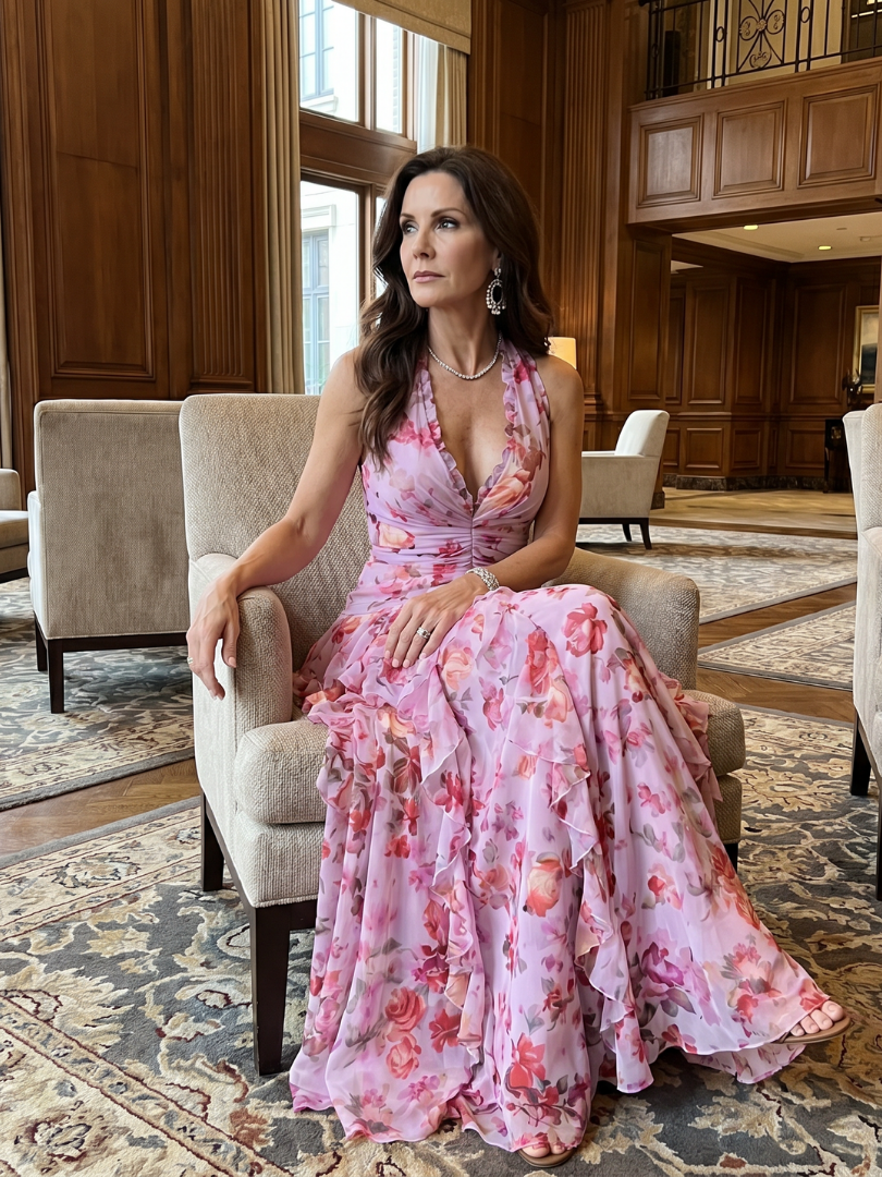 Dragana | Halter Neck Ruffled Bodice Cvjetna Maxi Haljina