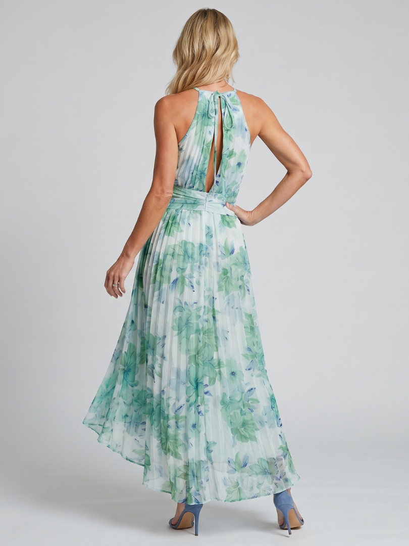 Marija  | Halter Midi Haljina sa Naborima i Mekanim Cvjetnim Uzorkom